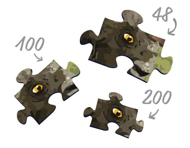 Størrelsen af puslespilsbrikkerne