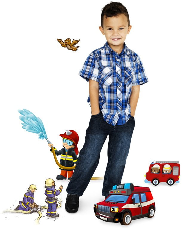 Det første brandvæsen-puslespil med dine egne børnefotos